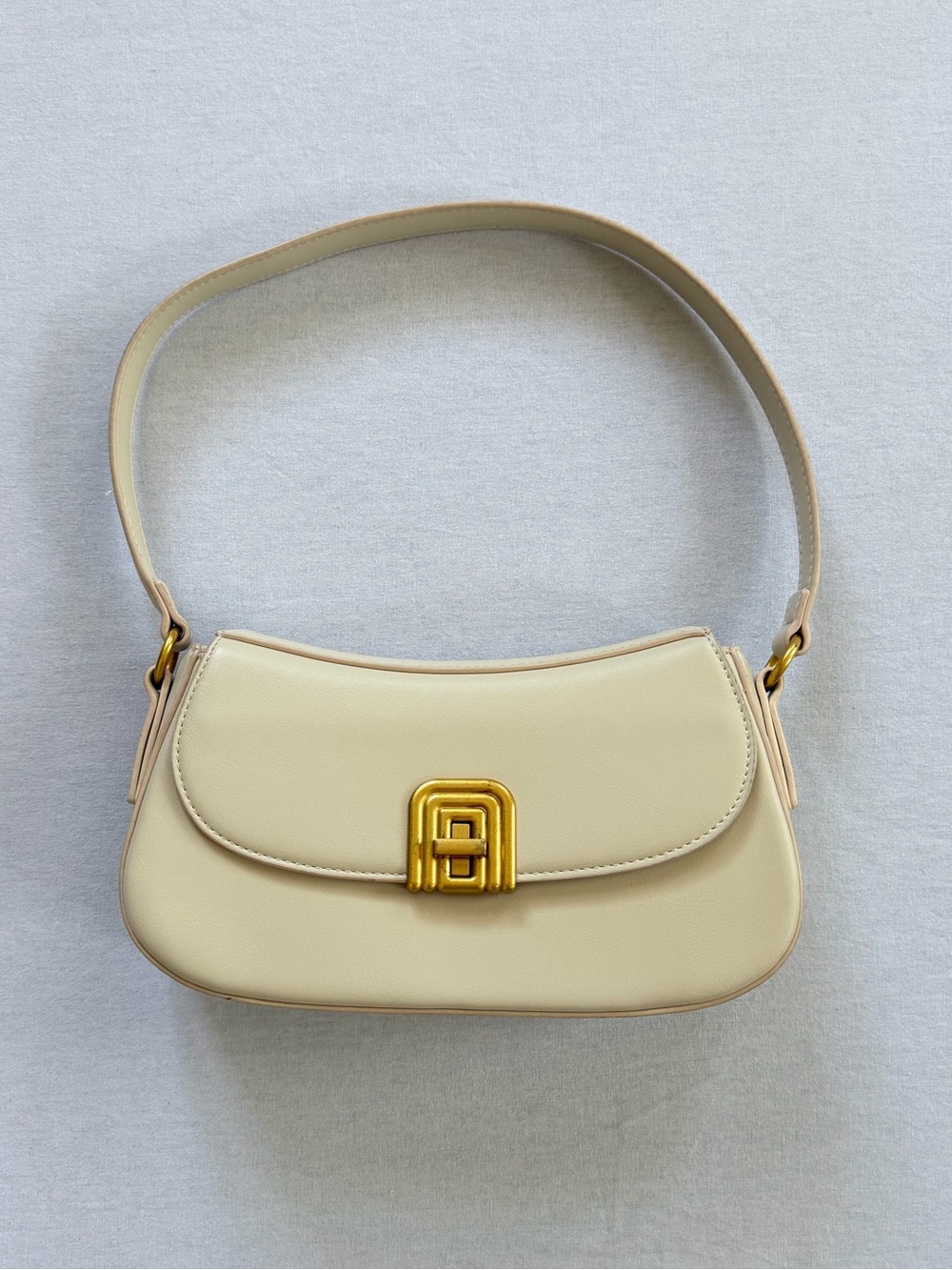 Cream Ivory Shoulder Bag with Gold Accent